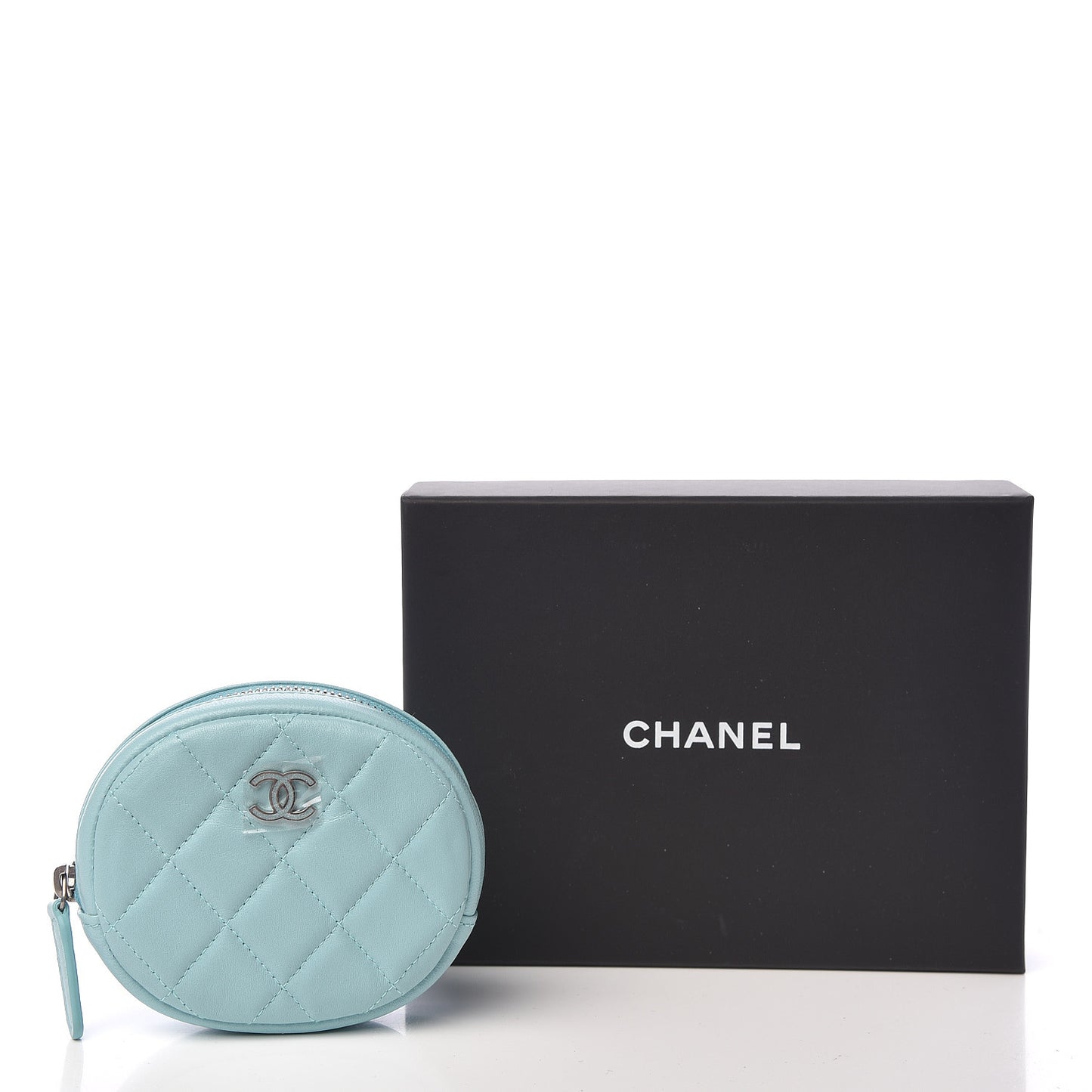 Lambskin Quilted Zip Around Classic Coin Purse Light Blue