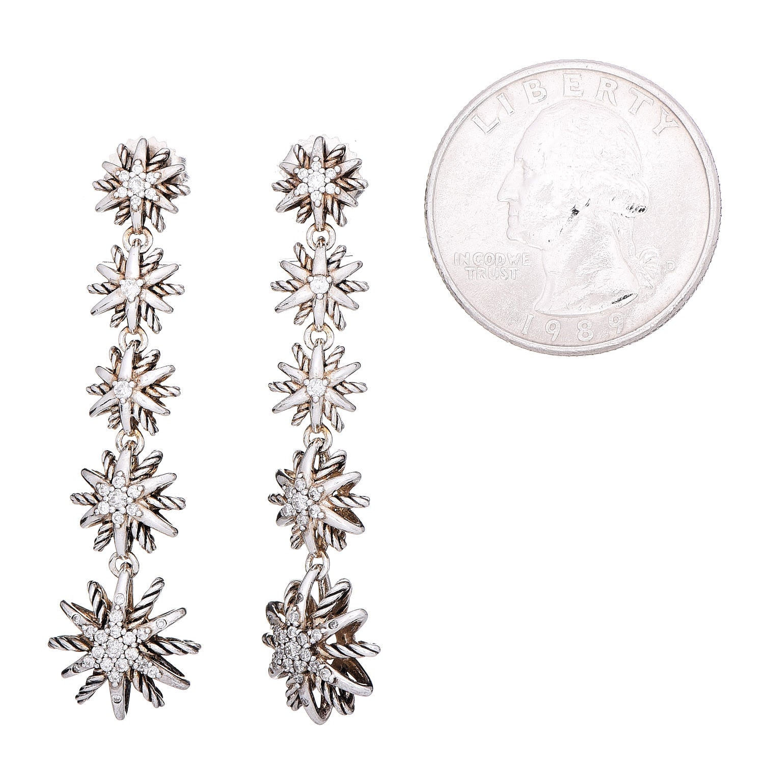 David Yurman Sterling Silver Pave Diamond Starburst Drop Earrings 2 of 4