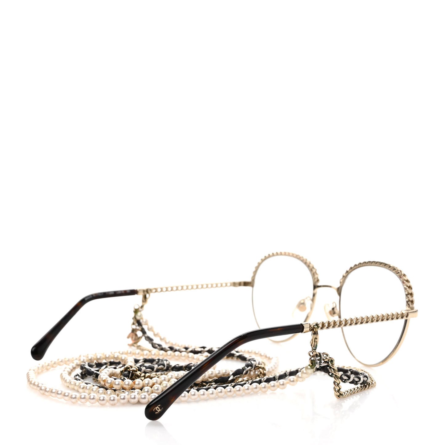 Metal Round Removable Pearl Chain Eyeglasses 2184 Gold