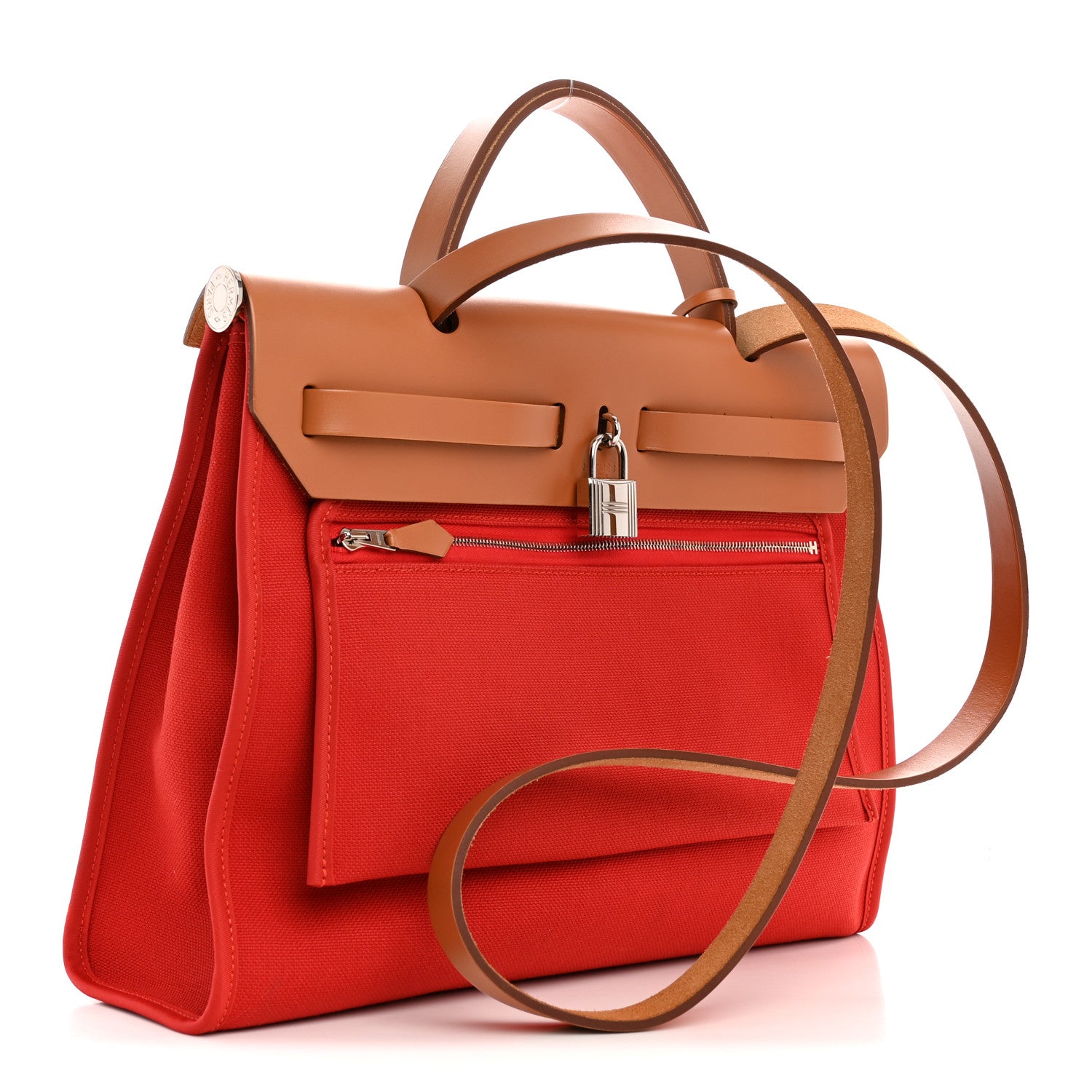 Hermes Vache Hunter Toile Herbag Zip 31 PM Rouge Tomate Natural 4 of 11