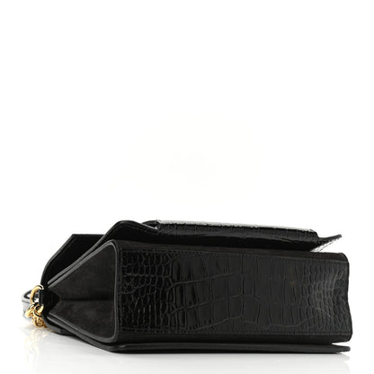 Givenchy Calfskin Crocodile Embossed Suede Small GV3 Shoulder Bag Black 4 of 9