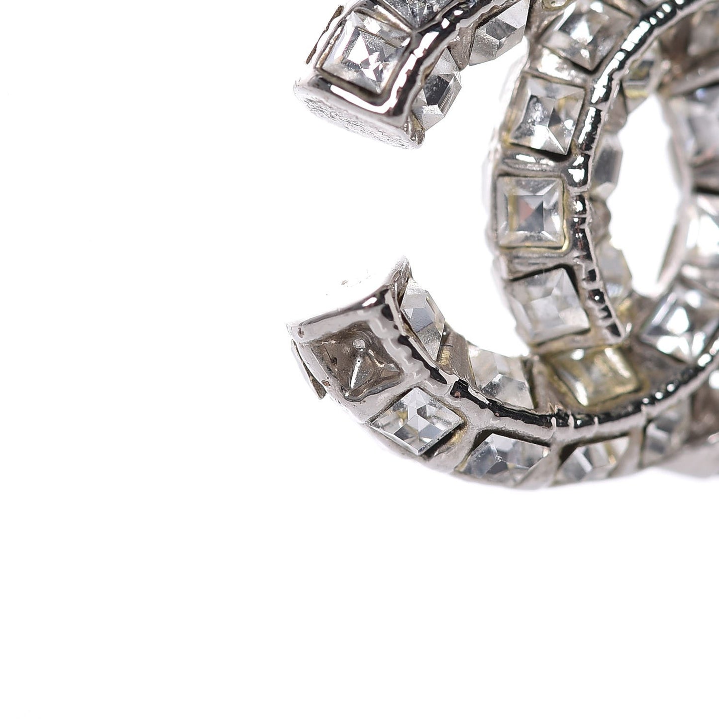 Baguette Crystal CC Drop Earrings Silver