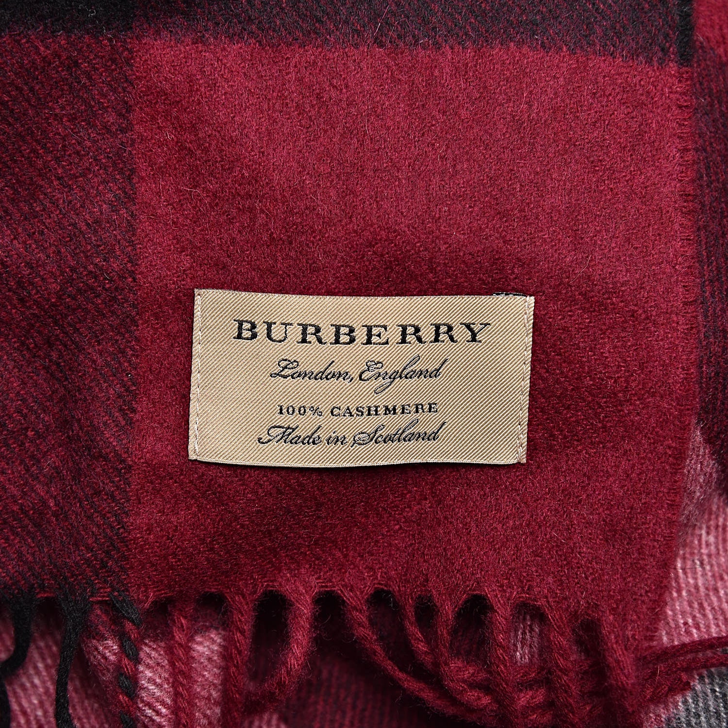 Burberry Cashmere Giant Check Fringe Scarf Claret 4 of 5