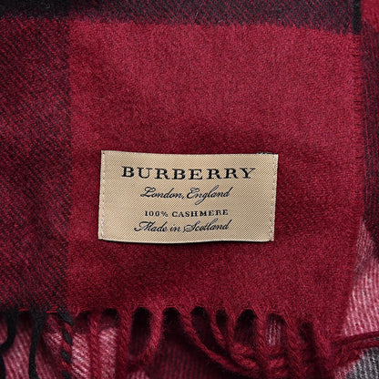 Burberry Cashmere Giant Check Fringe Scarf Claret 4 of 5