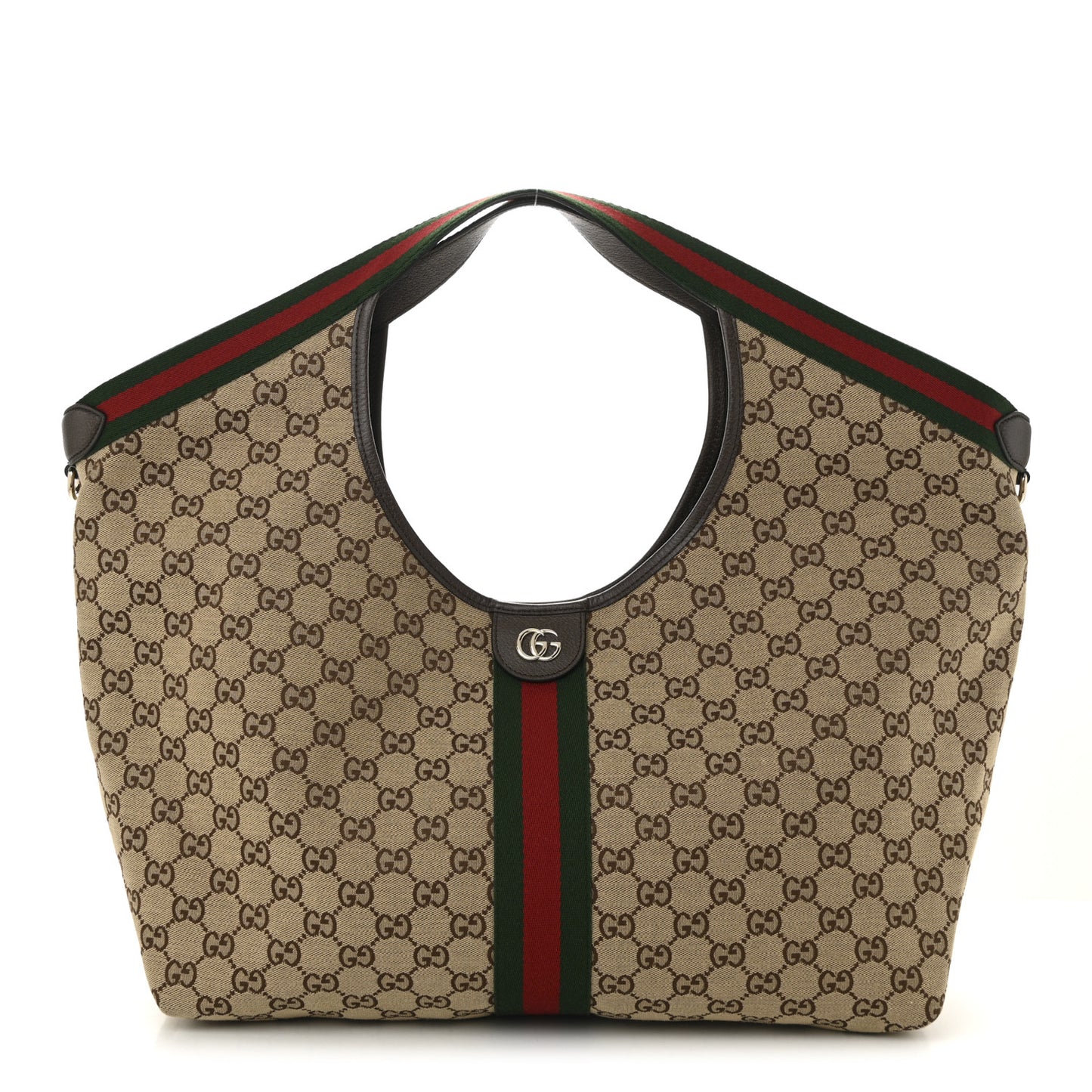 GG Monogram Web Large Giglio Tote Beige Brown