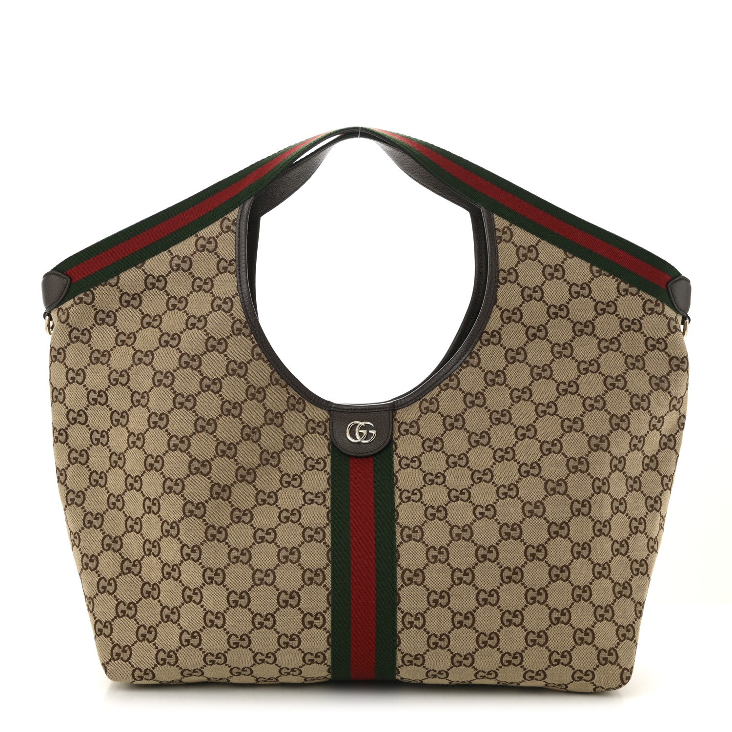 Gucci GG Monogram Web Large Giglio Tote Beige Brown 1 of 10