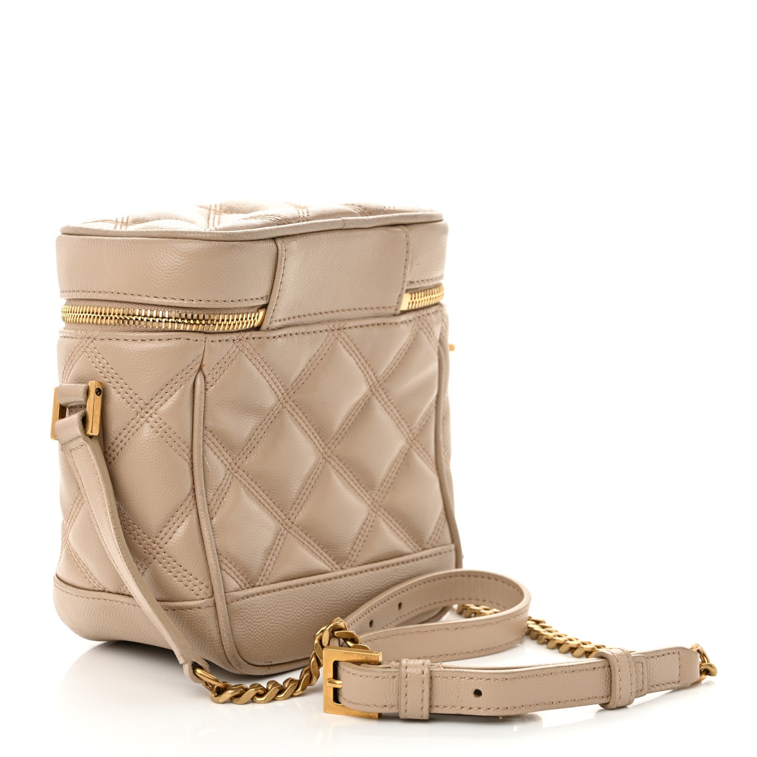 Saint Laurent Grain de Poudre Quilted 80's Vanity Bag Dark Beige 3 of 12