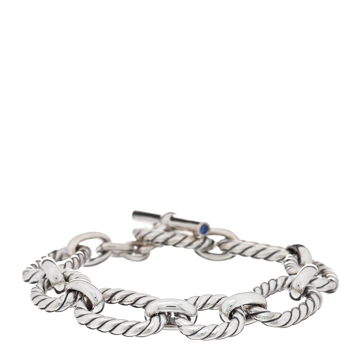 David Yurman Sterling Silver Blue Sapphire 12.5mm Cushion Link Bracelet 1 of 3