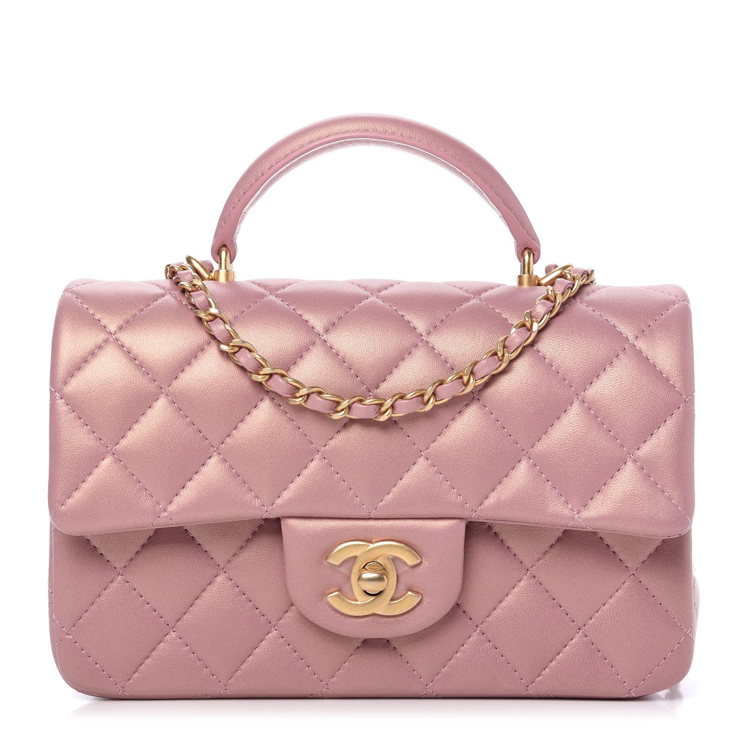 Chanel Iridescent Lambskin Quilted Mini Top Handle Rectangular Flap Pink 1 of 11