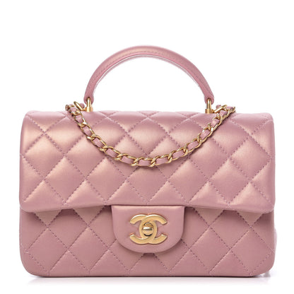 Chanel Iridescent Lambskin Quilted Mini Top Handle Rectangular Flap Pink 1 of 11