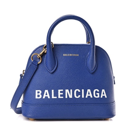 Balenciaga Signature Grained Calfskin Logo XXS Ville Top Handle Bag Bleu Roi White 1 of 11