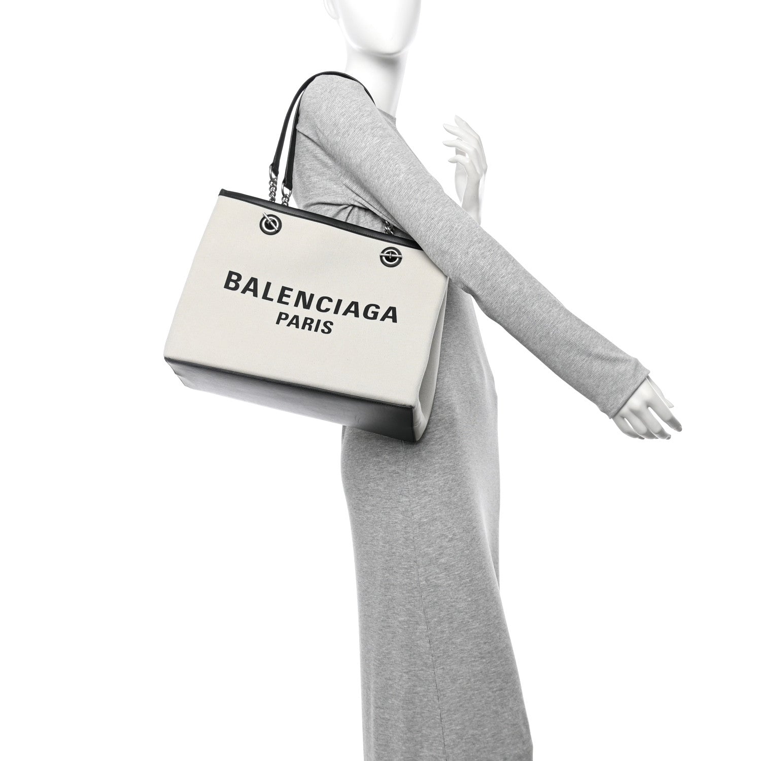 Balenciaga Canvas Calfskin Duty Free Tote Bag Natural Black Natural Black 2 of 9