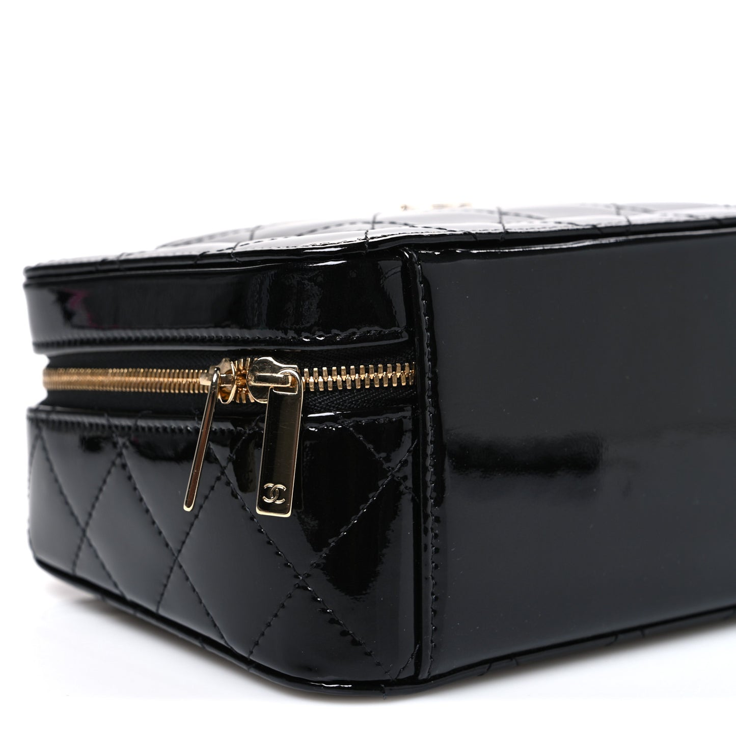 Patent Quilted Top Handle Vanity Case Black