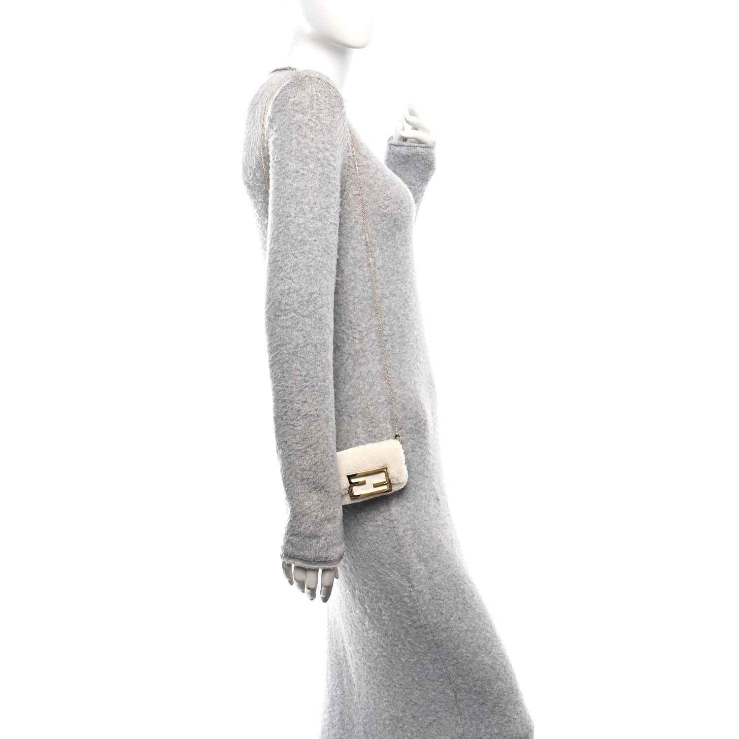 Fendi Shearling Nano Maxi Buckle Baguette Charm White 2 of 9
