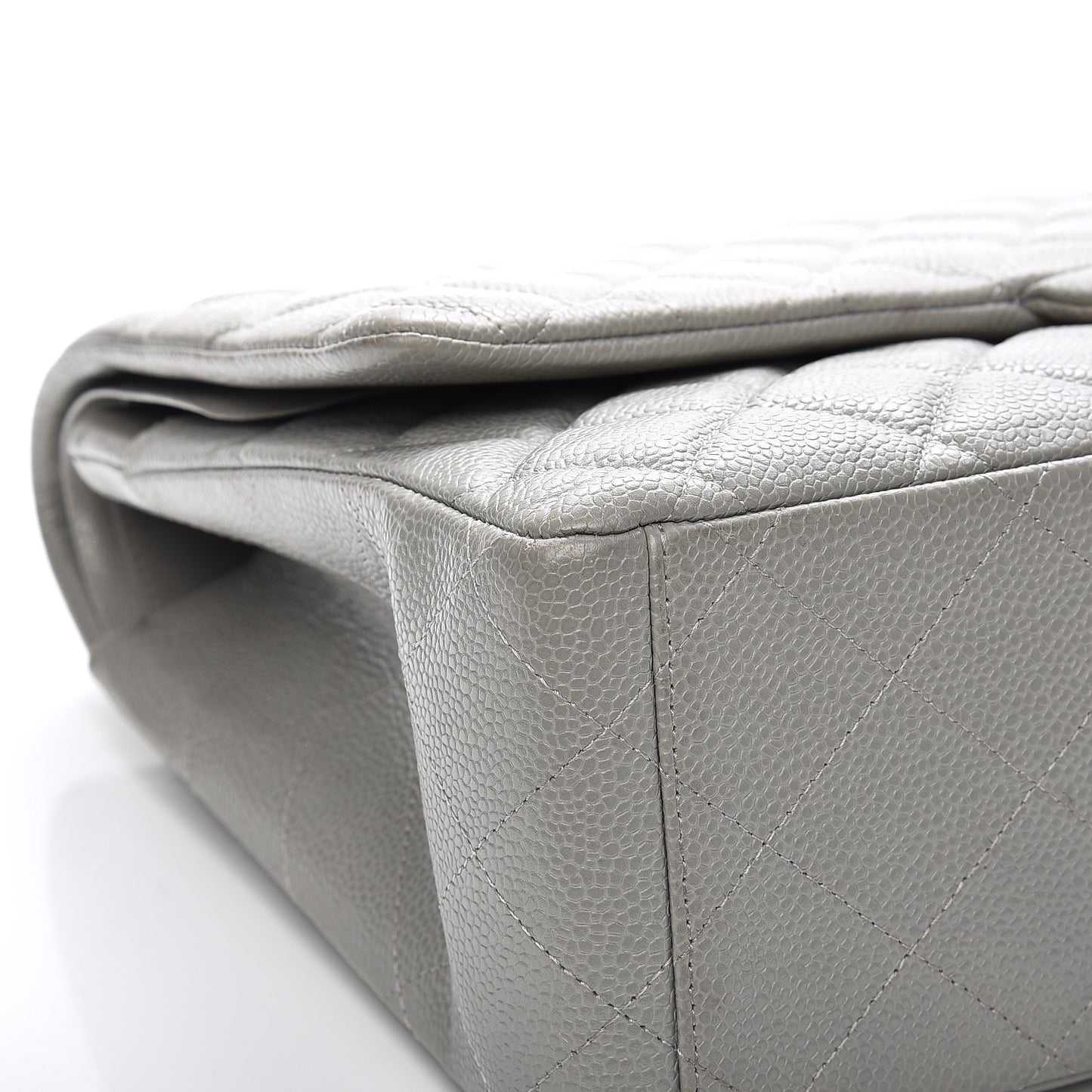 Caviar Quilted Maxi Double Flap Light Grey