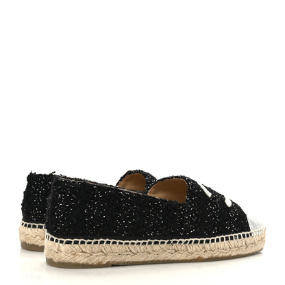 Chanel Metallic Lambskin Tweed CC Espadrilles 41 Black Silver 4 of 8