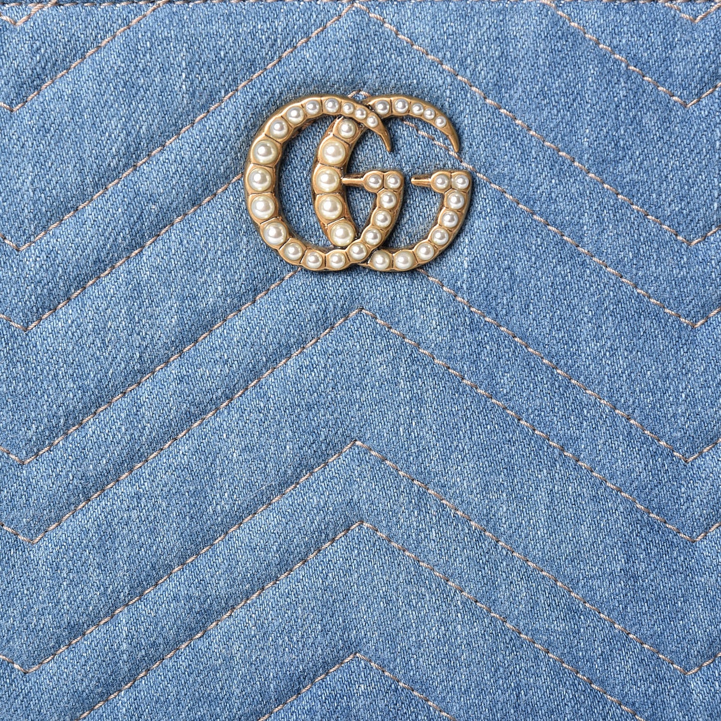 Denim Matelasse Small Pearly GG Marmont Tote Blue