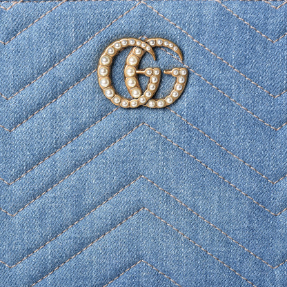 Gucci Denim Matelasse Small Pearly GG Marmont Tote Blue 8 of 11
