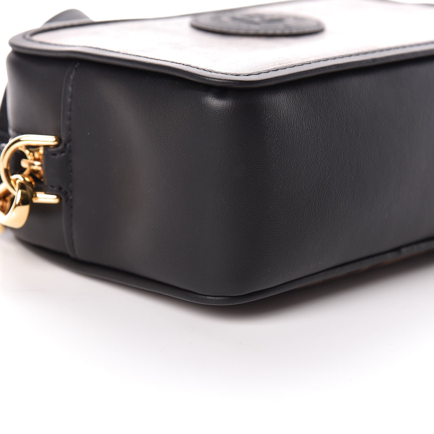 Fendi Glazed Fabric Vitello Century FF 1974 Stamp Patch Mini Camera Case Mogano Panna Black 9 of 11