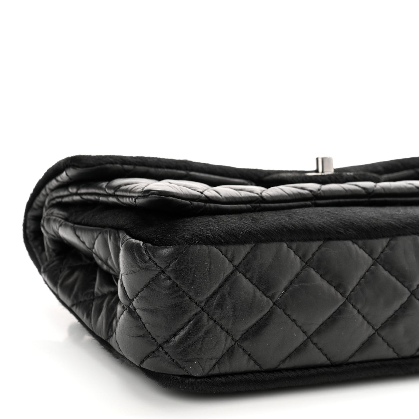 Aged Calfskin Miss Pony Fur Medium Flap Black