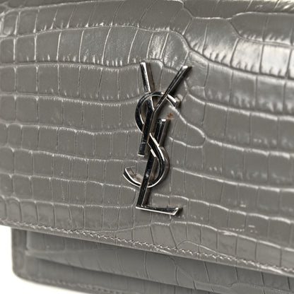 Saint Laurent Calfskin Crocodile Embossed Monogram Sunset Chain Wallet Fog 5 of 5