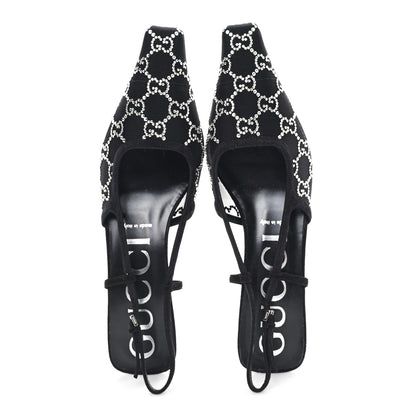Gucci Tela Retino Kid Scamosciato Crystal GG Monogram Square G 35mm Slingback Pumps 39.5 Black 2 of 9