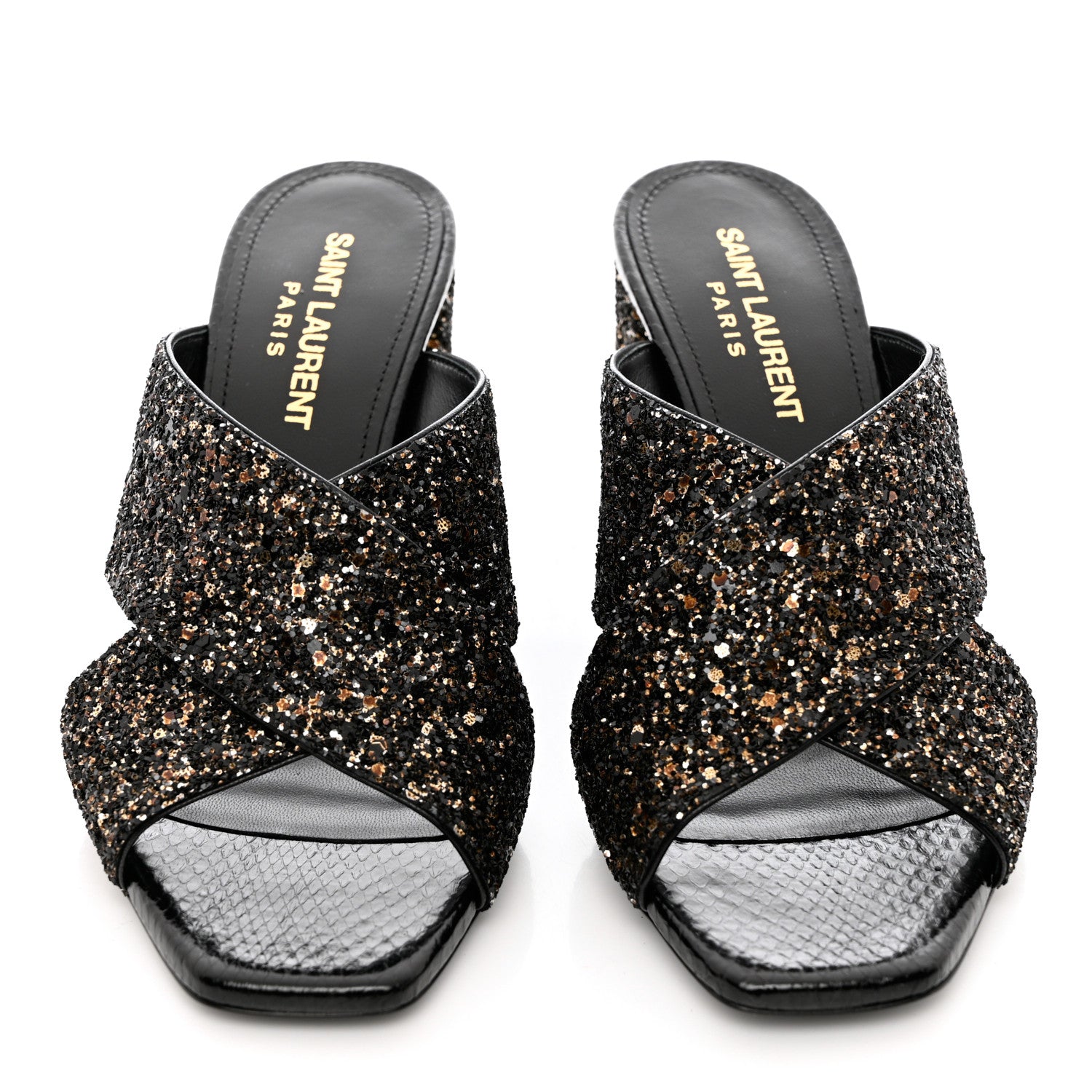 Saint Laurent Glitter LouLou 70 Mule Sandals 35 Black Gold 5 of 10
