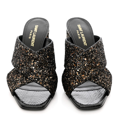 Saint Laurent Glitter LouLou 70 Mule Sandals 35 Black Gold 5 of 10