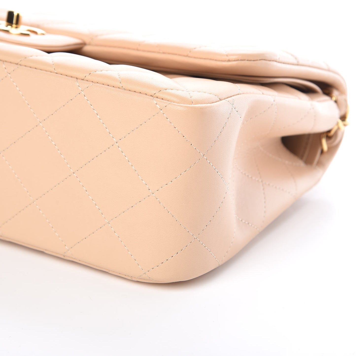 Lambskin Quilted Jumbo Double Flap Light Beige