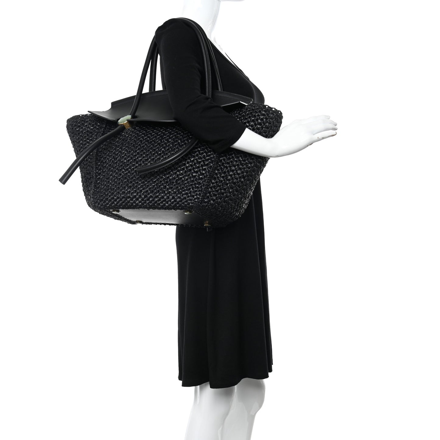 Raffia Calfskin Pipe Bag Black