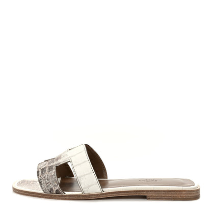 Hermes Matte Niloticus Crocodile Himalaya Oran Sandals 37 Blanc 1 of 9