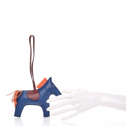 Hermes Milo Lambskin Grigri Rodeo Horse Bag Charm GM Bleu de Malte Rouge H Poppy 2 of 5