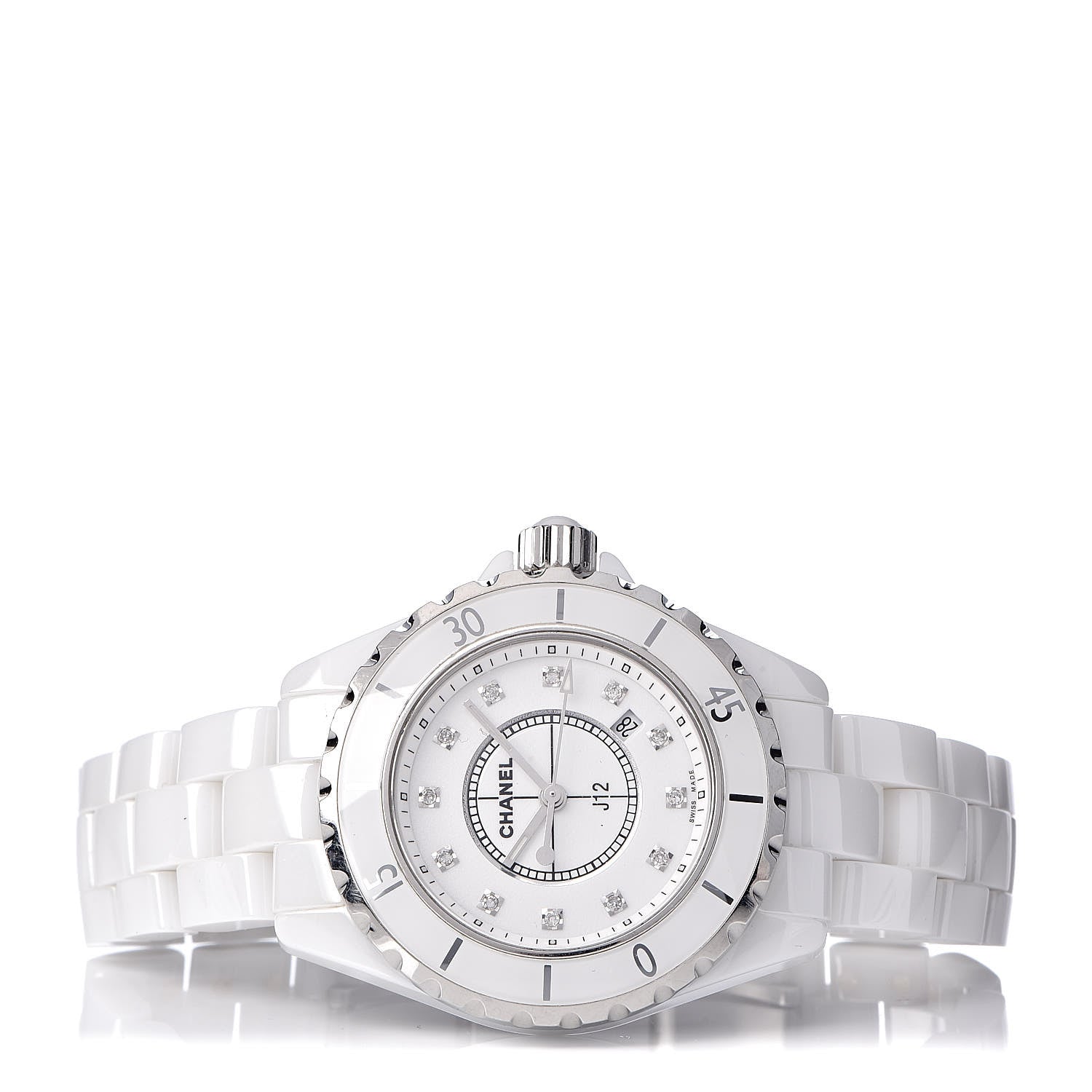 Chanel Stainless Steel Ceramic Diamond 33mm J12 Quartz Watch White 3 of 6