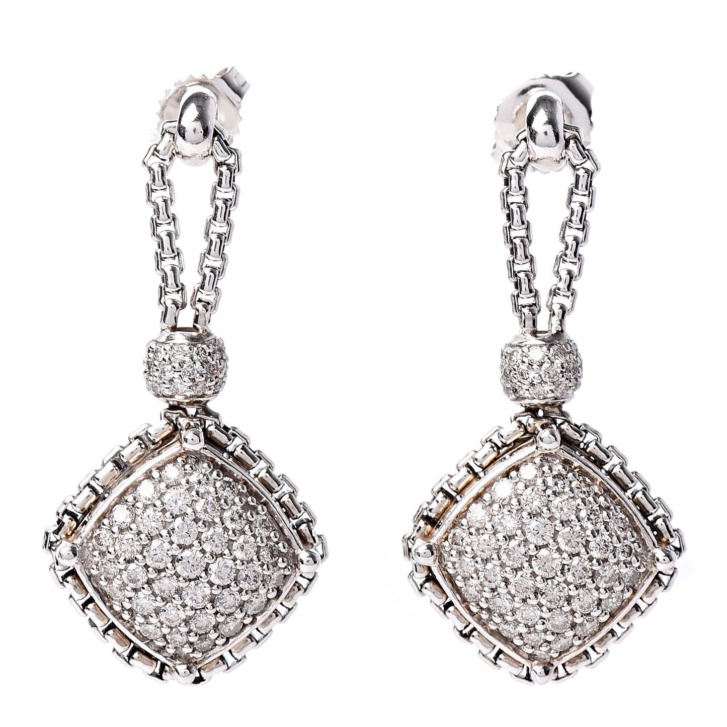 Sterling Silver Diamond Cushion On Point Drop Earrings
