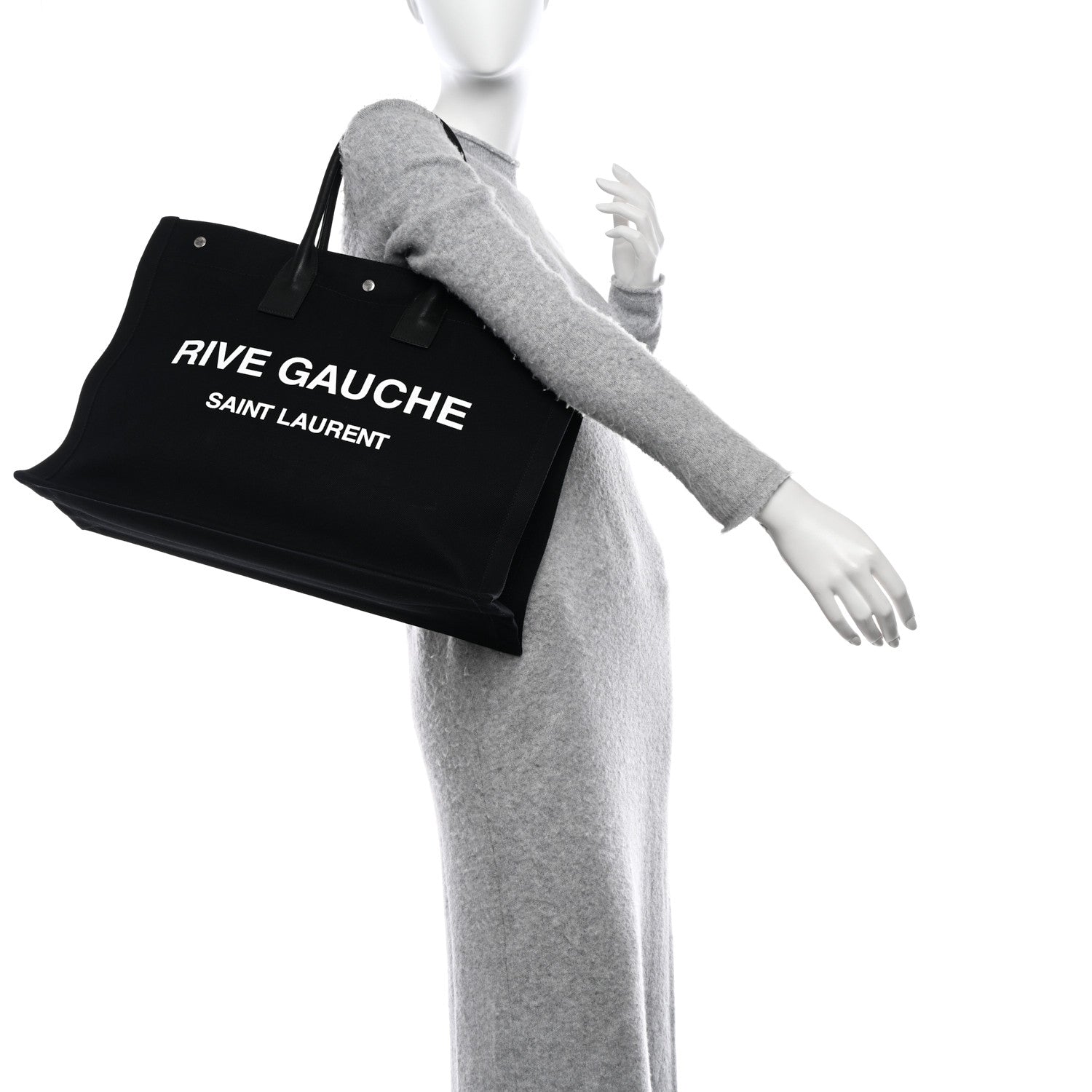Saint Laurent Linen Calfskin Rive Gauche Tote Black 2 of 9