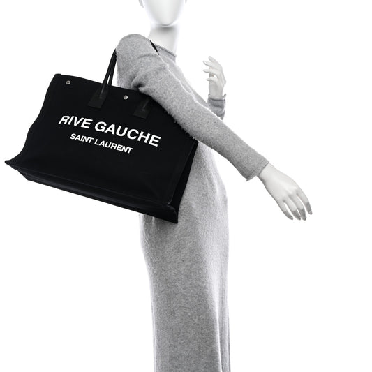 Linen Calfskin Rive Gauche Tote Black
