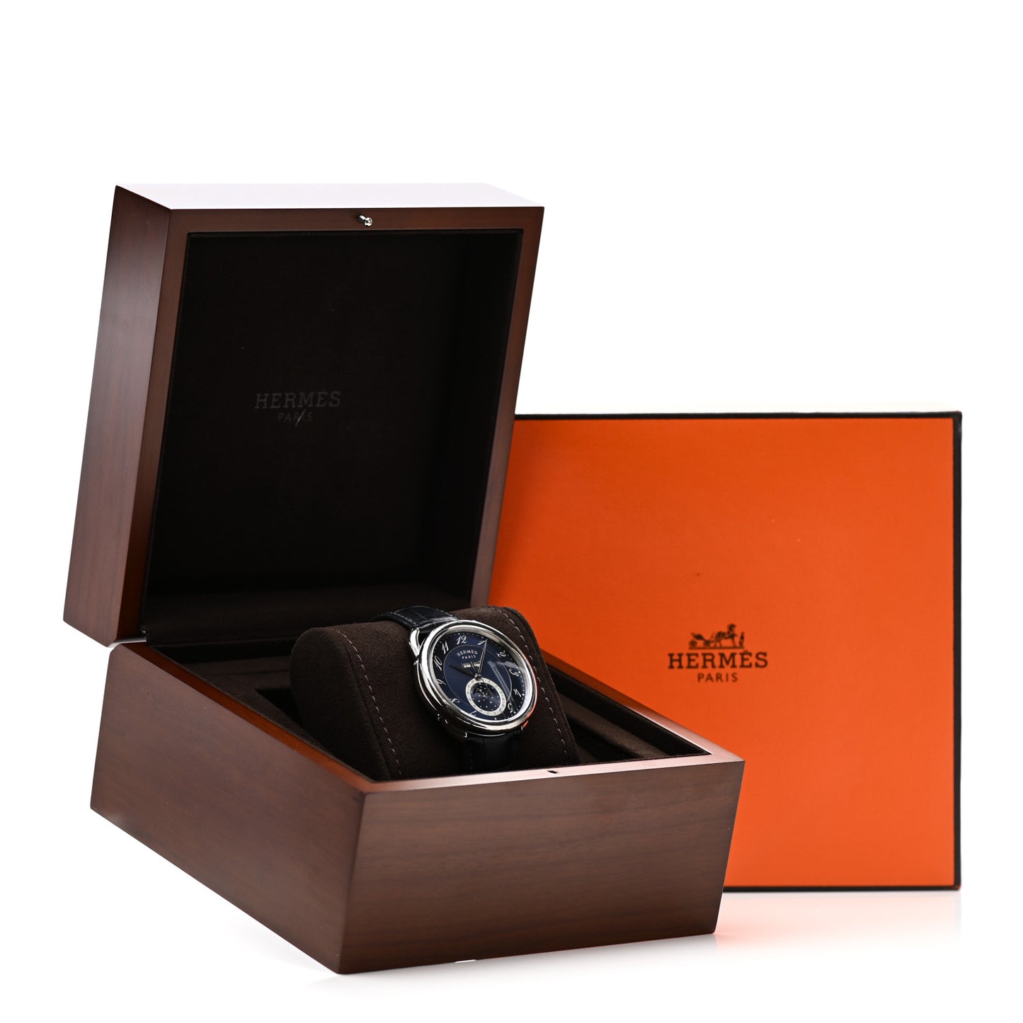 Stainless Steel Alligator 43mm Arceau Grande Lune Automatic Watch Bleu Abysse