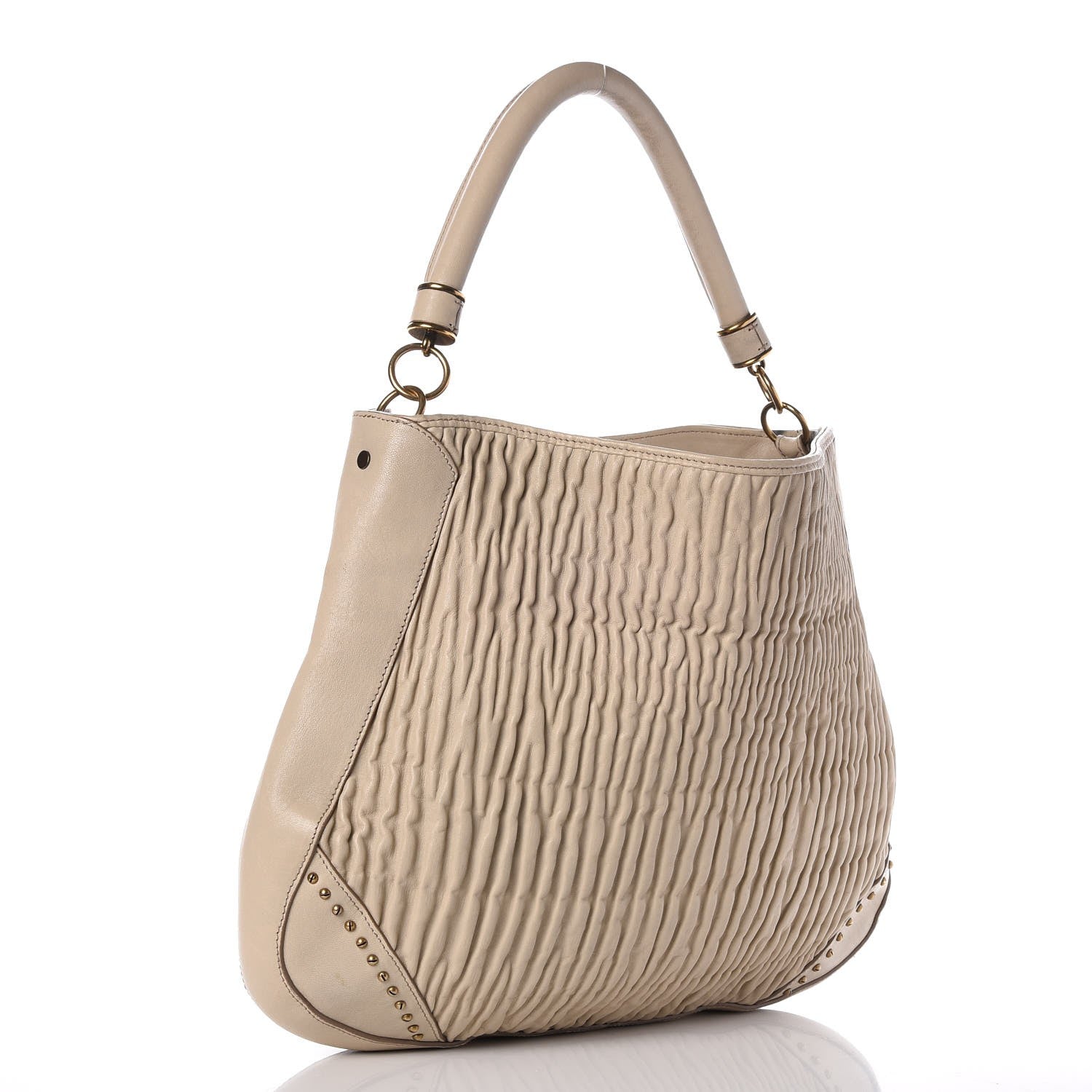 Burberry Lambskin Plisse Studded Hobo Natural 3 of 12