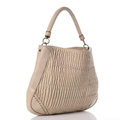 Burberry Lambskin Plisse Studded Hobo Natural 3 of 12