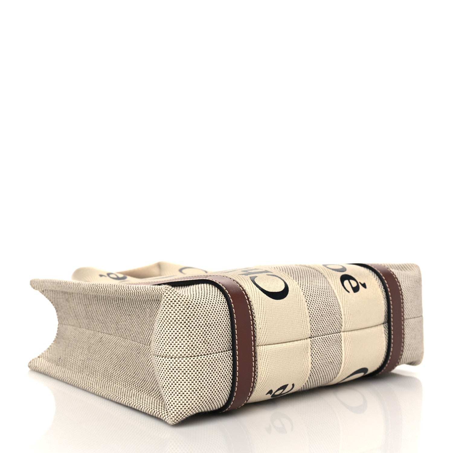 Chloe Cotton Calfskin Small Woody Ribbon Tote White Brown 4 of 10