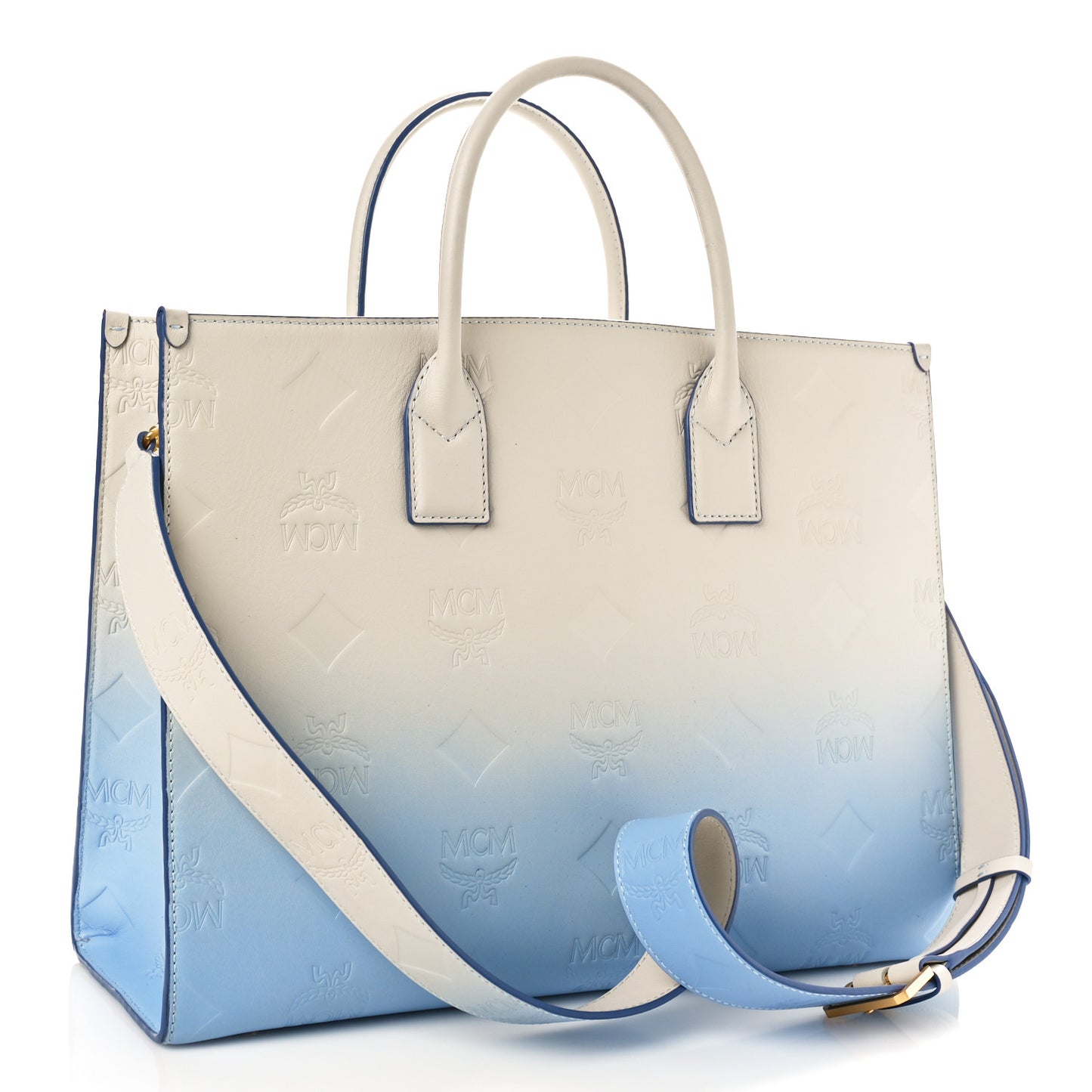 Calfskin Gradation Monogram Large Munchen Tote Blue