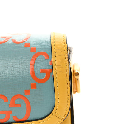 Gucci Azalea Calfskin GG Monogram Bi-Color Debossed Mini Horsebit 1955 Shoulder Bag Dusty Azure Stone Topaz Deep Orange 15 of 19