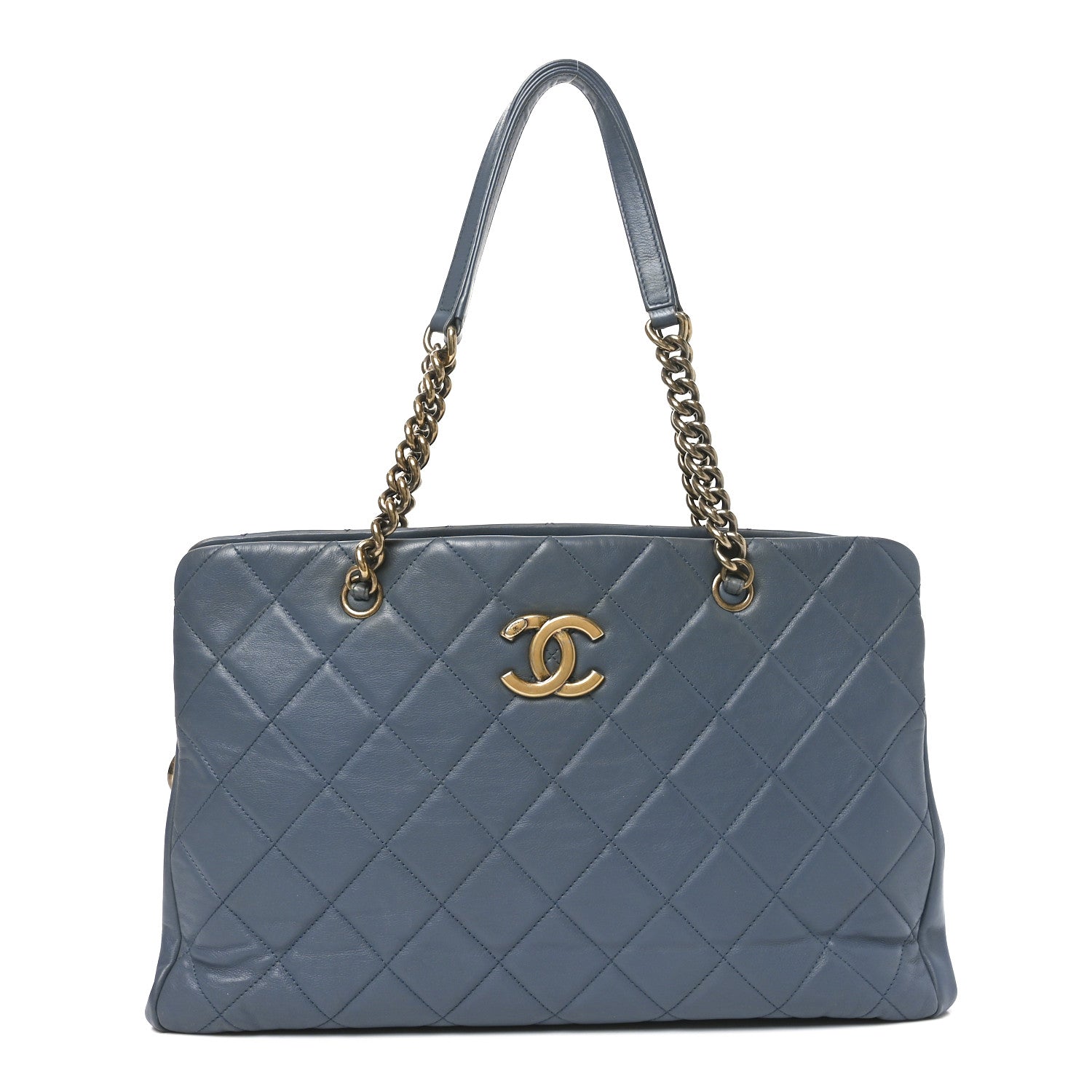 Chanel Calfskin Quilted Small CC Crown Tote Blue 1 of 10