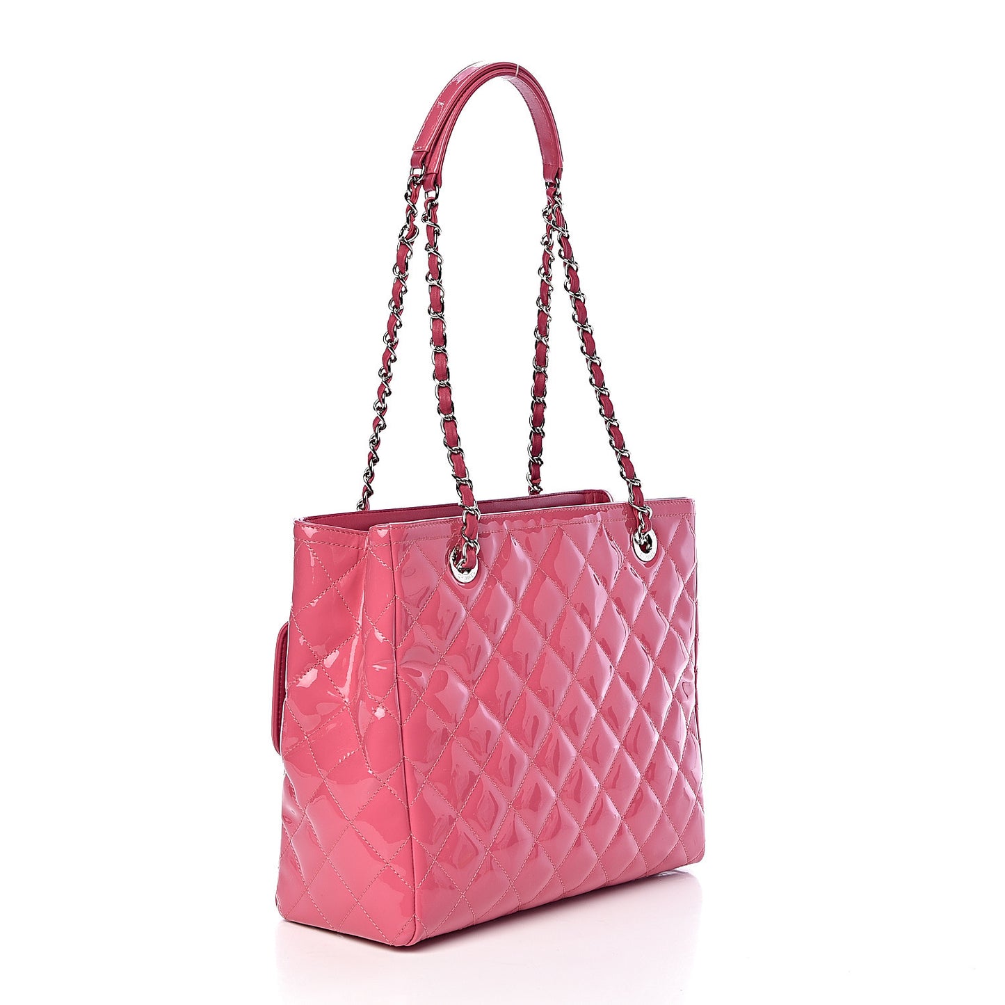 Patent Quilted Small Coco Shine Shopping Tote Pink