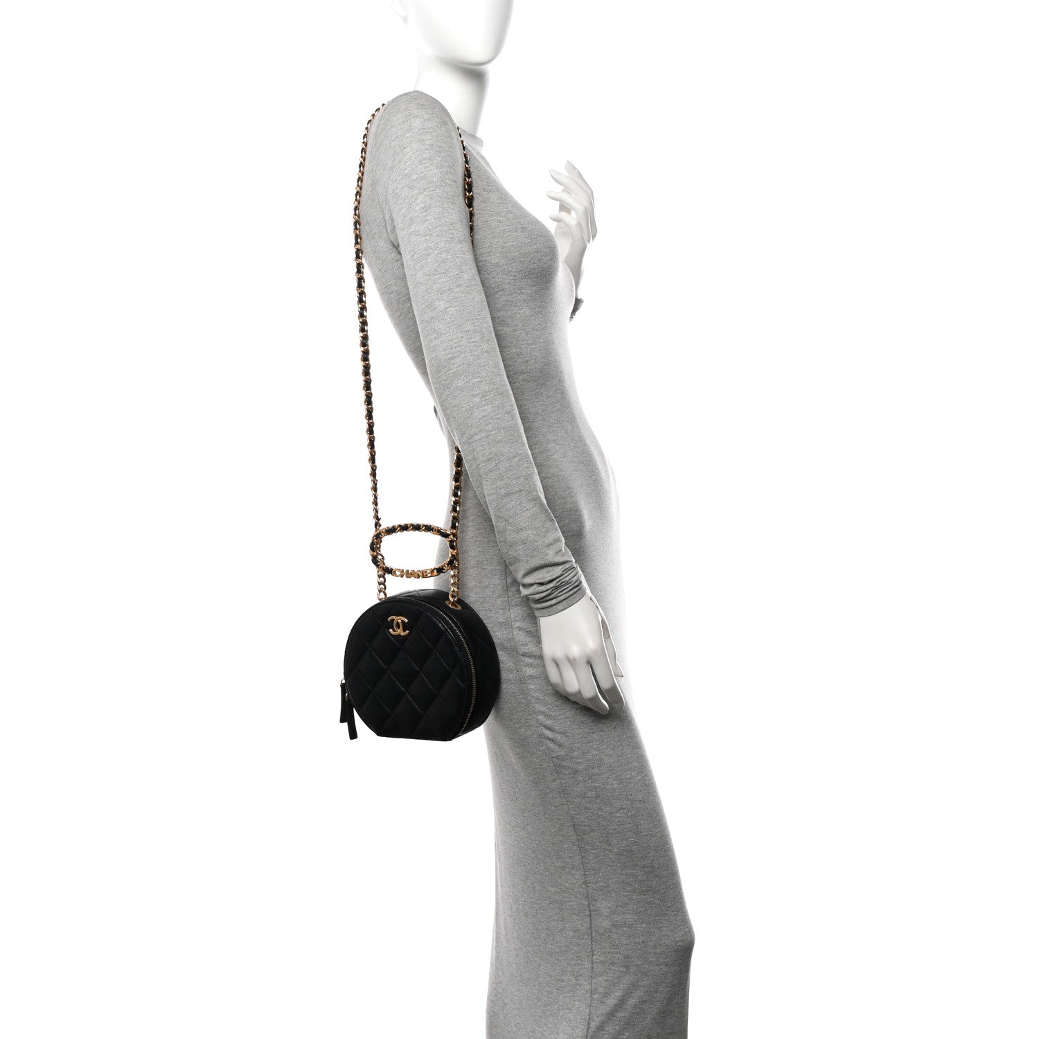 Chanel Lambskin Metal Quilted Small Top Handle Round Shoulder Bag Black 2 of 11