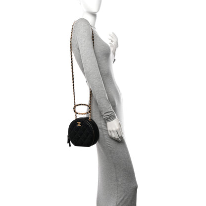 Chanel Lambskin Metal Quilted Small Top Handle Round Shoulder Bag Black 2 of 11