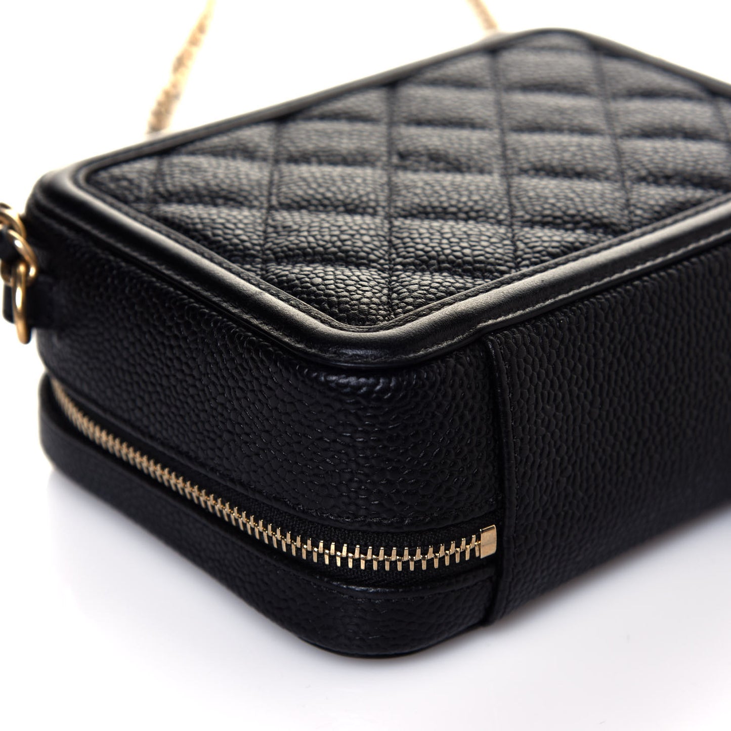 Caviar Quilted CC Filigree Vanity Clutch With Chain Black