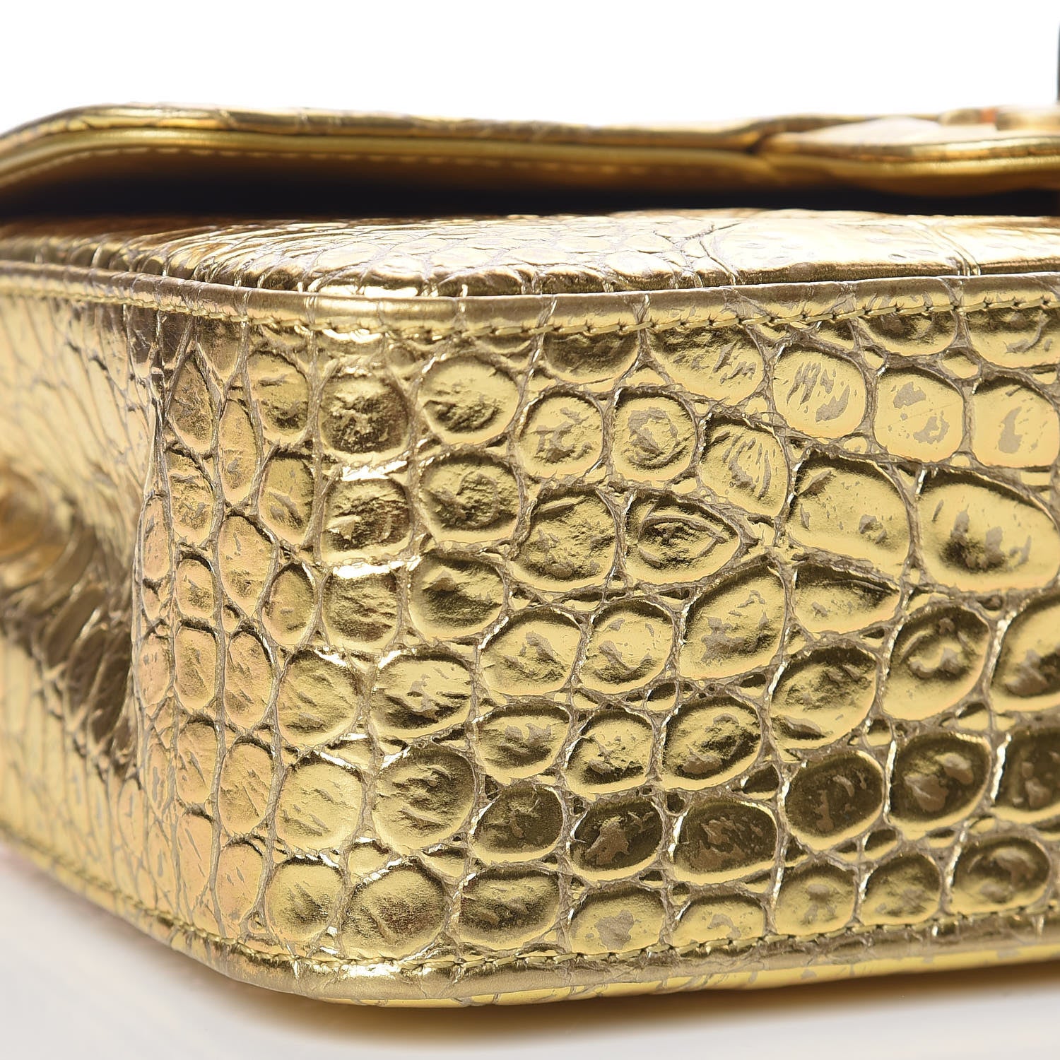 Chanel Metallic Calfskin Crocodile Embossed Cocodile Rectangular Mini Flap Gold 8 of 10