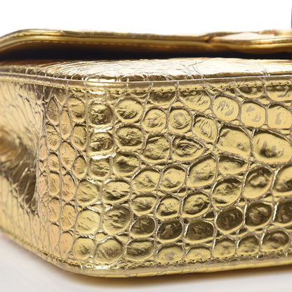 Chanel Metallic Calfskin Crocodile Embossed Cocodile Rectangular Mini Flap Gold 8 of 10