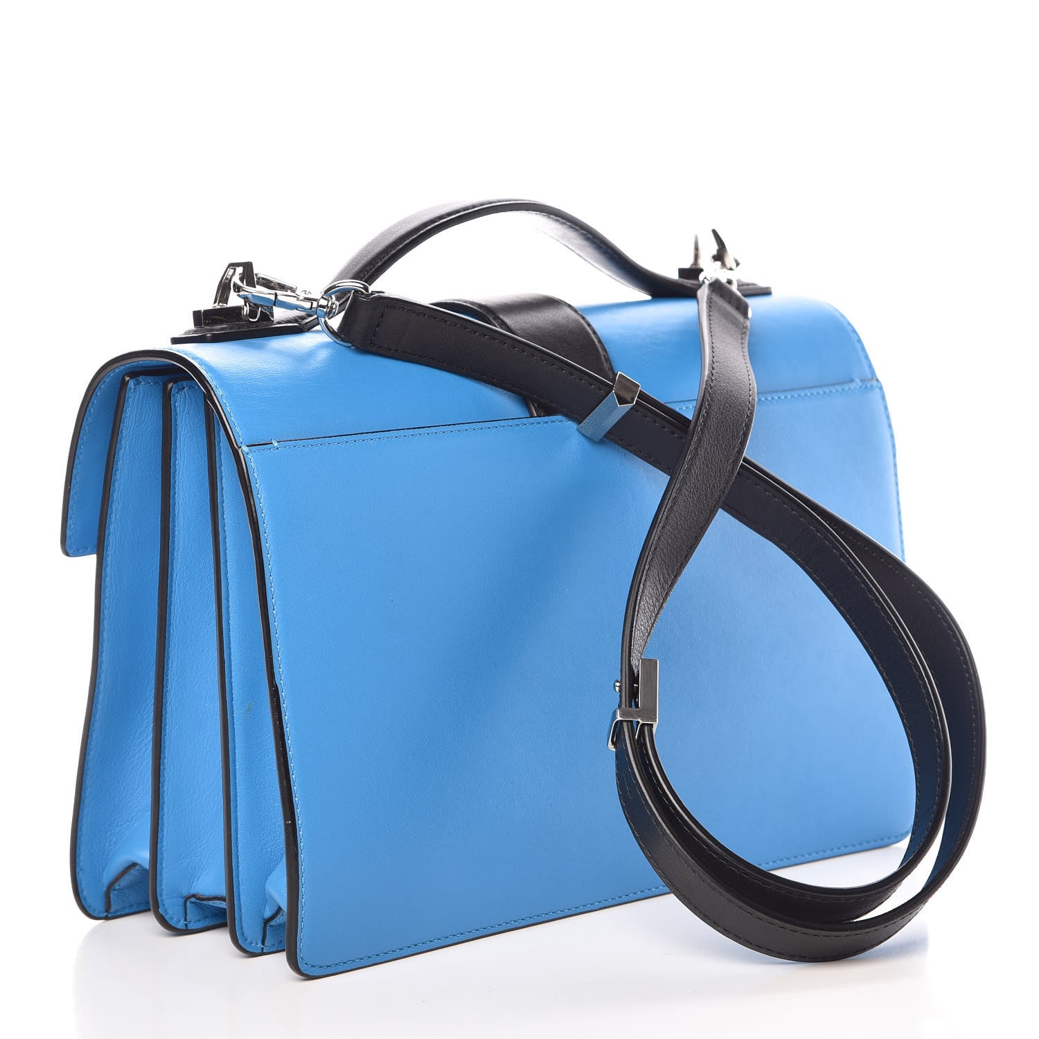 MCM Calfskin Coated Canvas Studded Small Marien Satchel Tile Blue 3 of 9